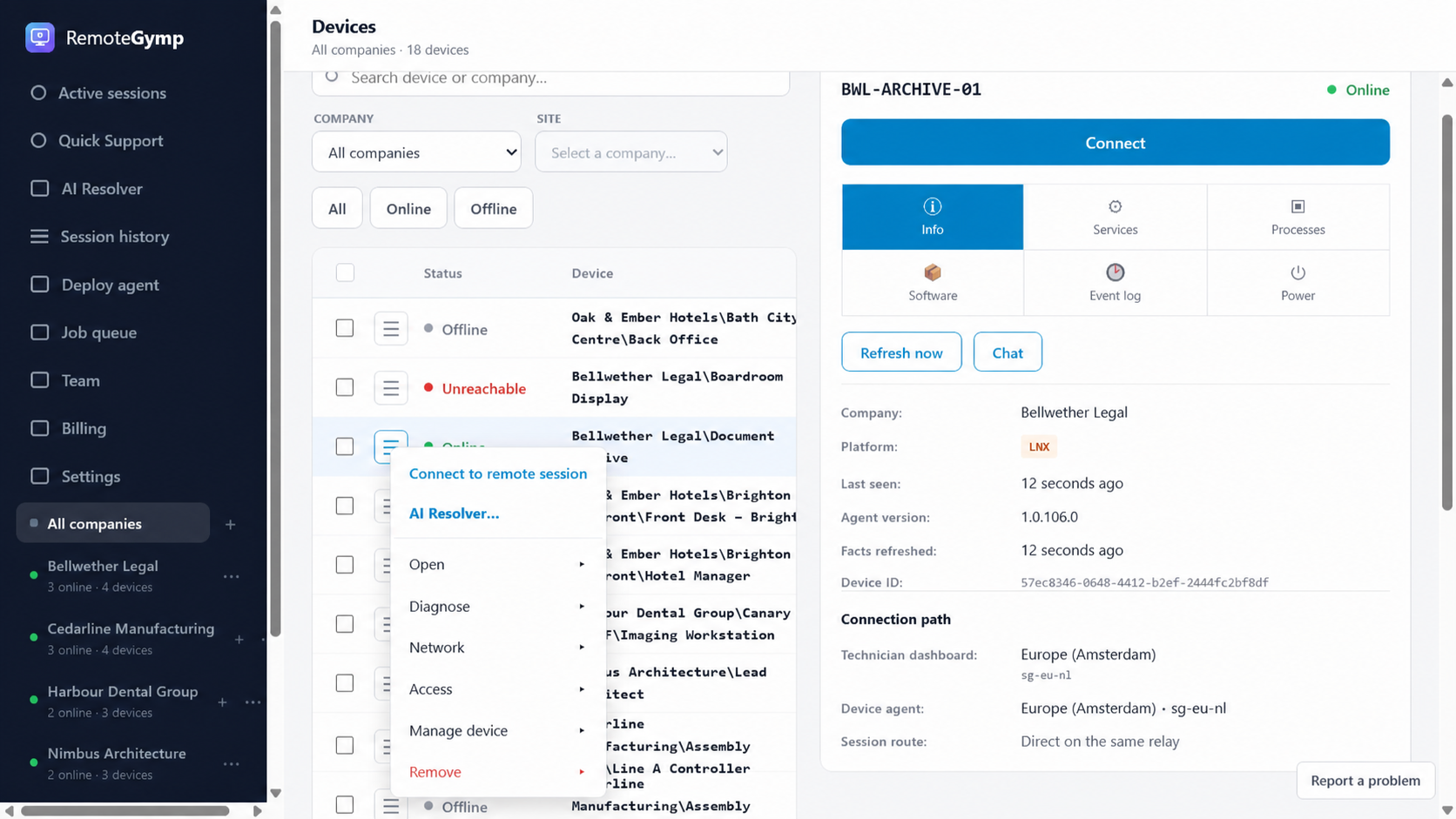 Screen delivery chooses a safe path — RemoteGymp device dashboard preview