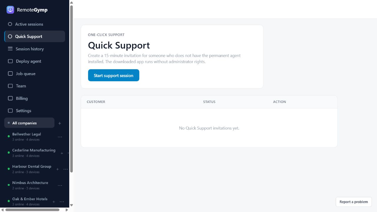 Choose the right access path — RemoteGymp device dashboard preview